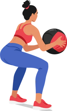 Fitness Woman Performing Squats With A Ball Engaging Her Lower Body Muscles For Strength And Stability A Dynamic Exercise For Improving Balance And Building Leg Strength Cartoon Vector Illustration Illustration