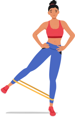 Une femme en forme utilise un extenseur de jambe pour un entraînement difficile du bas du corps  Illustration