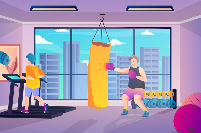 Fitness im Fitnessstudio  Illustration