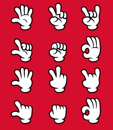 Five Finger White Glove Cartoon Hand  Illustration