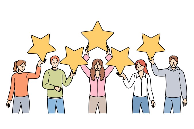 Five-star feedback from people who have used company services and given excellent rating  イラスト