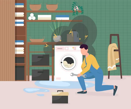 Fixing broken washing machine Illustration
