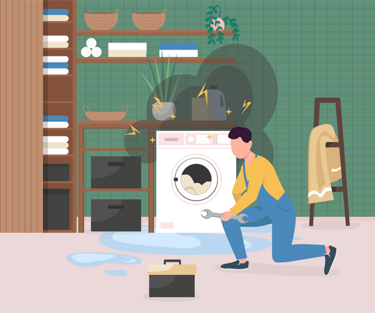 Fixing broken washing machine  Illustration