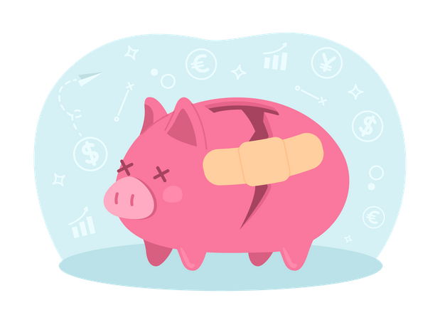 Fixing shattered piggy bank  Illustration