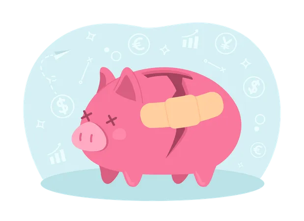 Fixing shattered piggy bank  Illustration