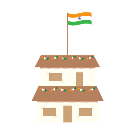 Flag on house terrace  Illustration