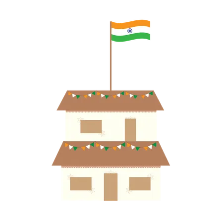 Flag on house terrace  Illustration