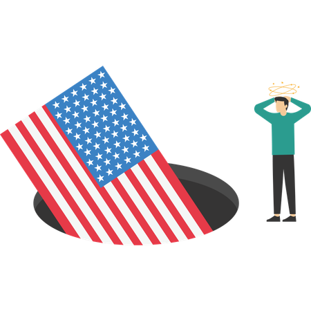 Flag United States of America fell into pit  Illustration