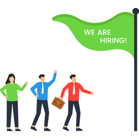 Flag with Text and Three People in Business Attire  Illustration