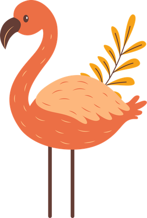 Flamant rose mignon avec des feuilles  Illustration