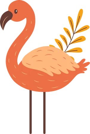 Flamant rose mignon avec des feuilles  Illustration