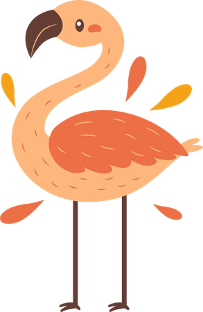 Flamant rose mignon avec des feuilles dans le parc  Illustration