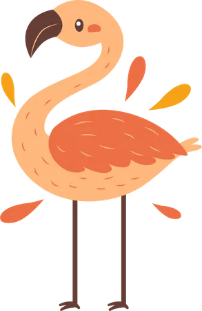 Flamant rose mignon avec des feuilles dans le parc  Illustration