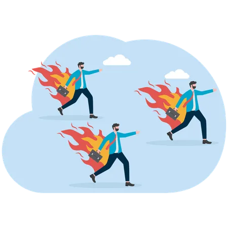 Flame was burning behind businessman  Illustration