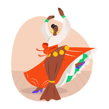 Flamenco dance shown by woman  Illustration