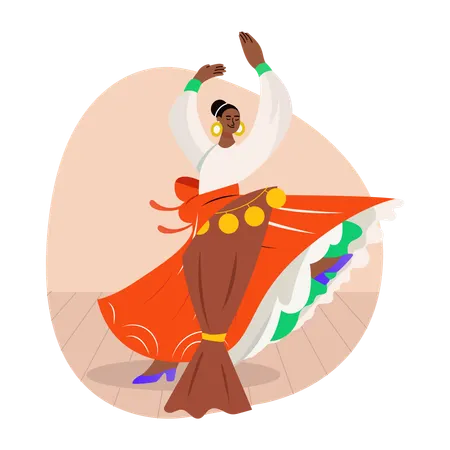 Flamenco dance shown by woman  Illustration