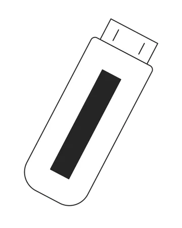 플래시 메모리 스틱 플랫 흑백 격리 벡터 개체입니다 USB 드라이브 전자 장치 편집 가능한 흑백 라인 아트 드로잉입니다 웹 그래픽 디자인을 위한 간단한 개요 지점 그림 일러스트레이션