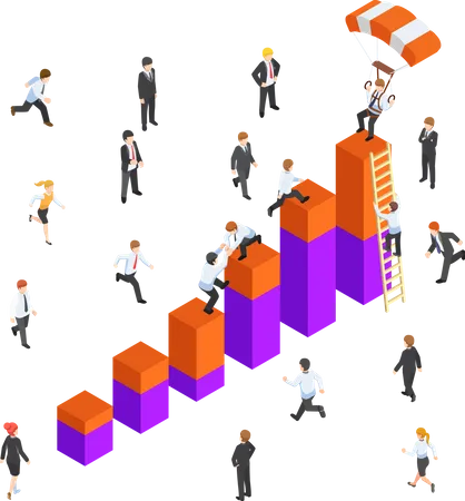 Business people competing to reach the top of the graph  Illustration
