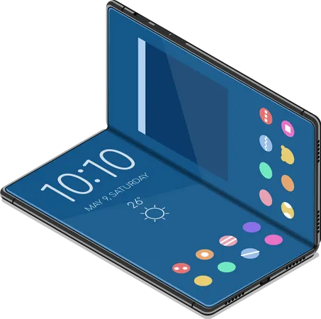 Flat 3d isometric foldable smartphone that display is flexible to bend. Business and technology concept.  イラスト