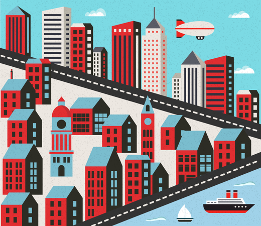 Flat City With Houses  Illustration