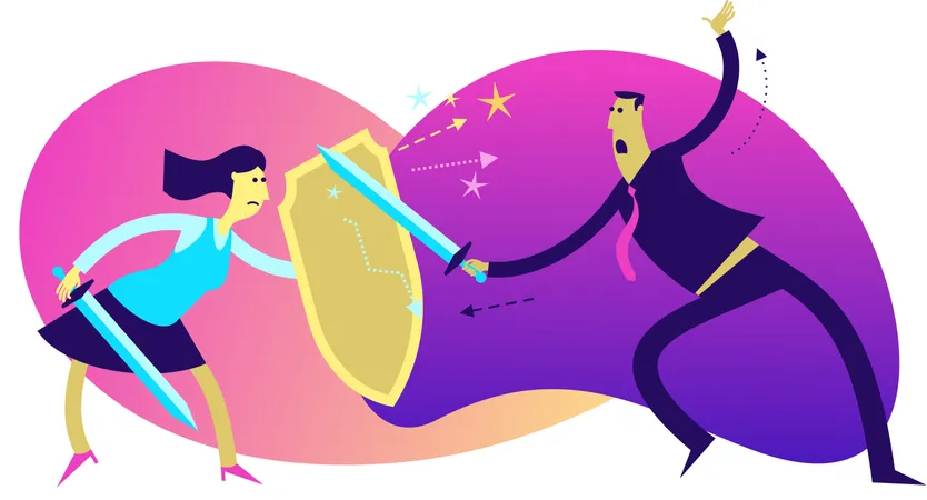 Flat Design Illustration: A Man Fights with a Woman Illustration