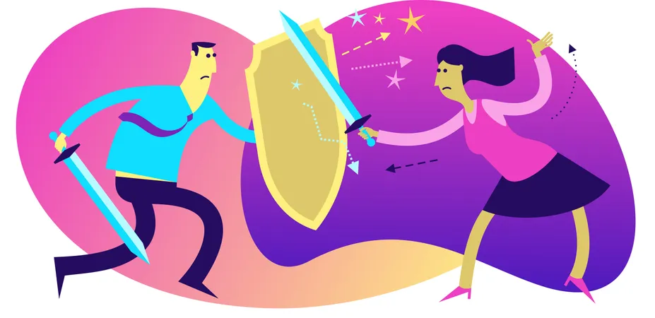 Flat Design Illustration: A Man Fights with a Woman Illustration