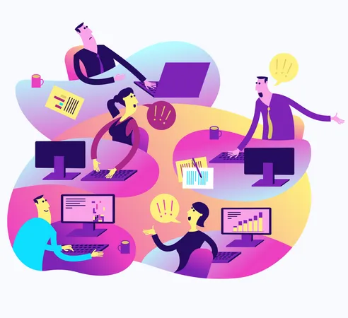 Flat Design Illustration For Presentation, Web, Landing Page: Office Life, Employees And Boss Illustration