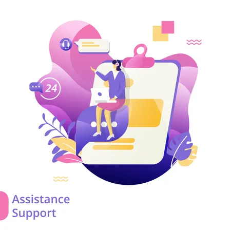 Flat Illustration of Assistance Support Illustration