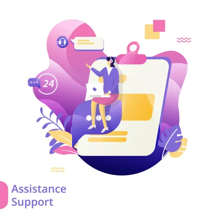 Flat Illustration of Assistance Support  Illustration