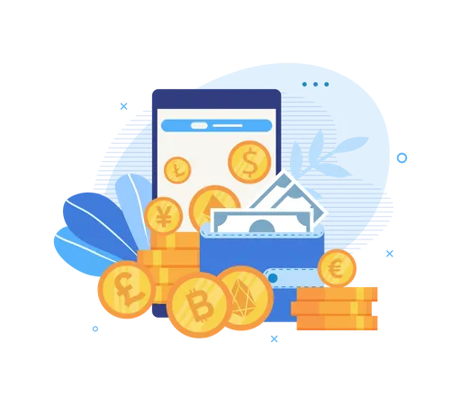 Flat Landing Page of Presenting Multi-currency Wallet  Illustration