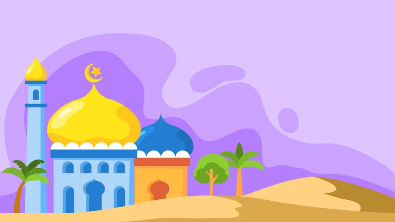 Flat Mosque Dome Landscape Background  Illustration