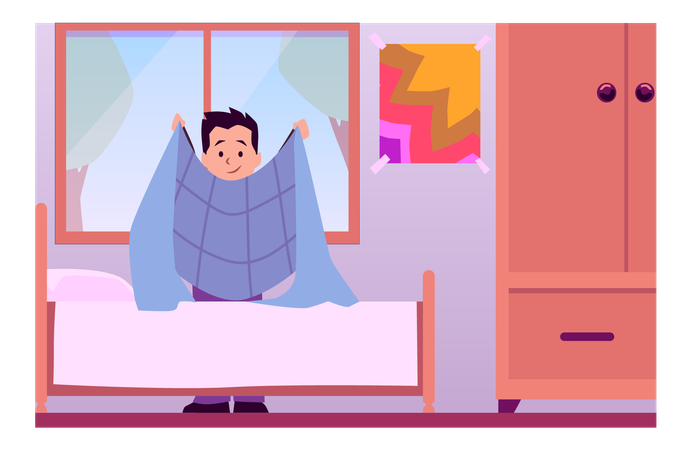 Child cleaning stylized room  Illustration