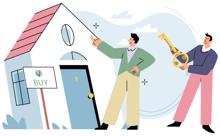 Flat owner selling house to man  Illustration