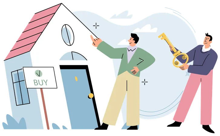 Flat owner selling house to man  Illustration