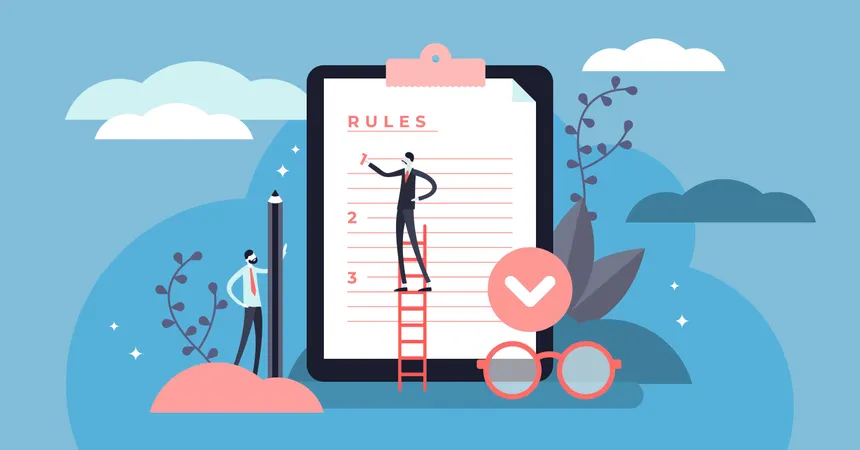 Flat tiny regulations checklist persons concept  Illustration