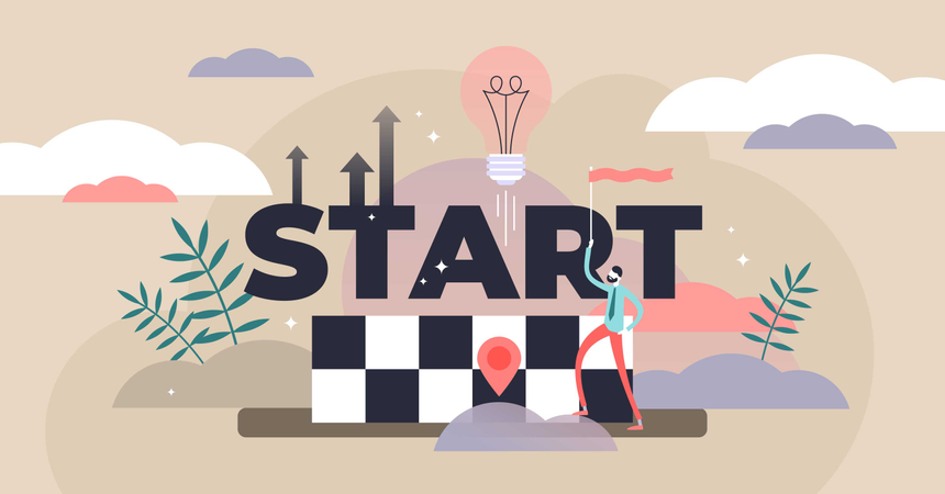 Flat tiny startup idea beginning persons concept Illustration