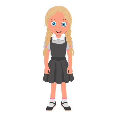 Flat Vector Illustration of Smiling Schoolgirl Wearing School Uniform and with Stack of Books. Item 5  Illustration