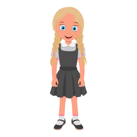 Flat Vector Illustration of Smiling Schoolgirl Wearing School Uniform and with Stack of Books. Item 5  Illustration