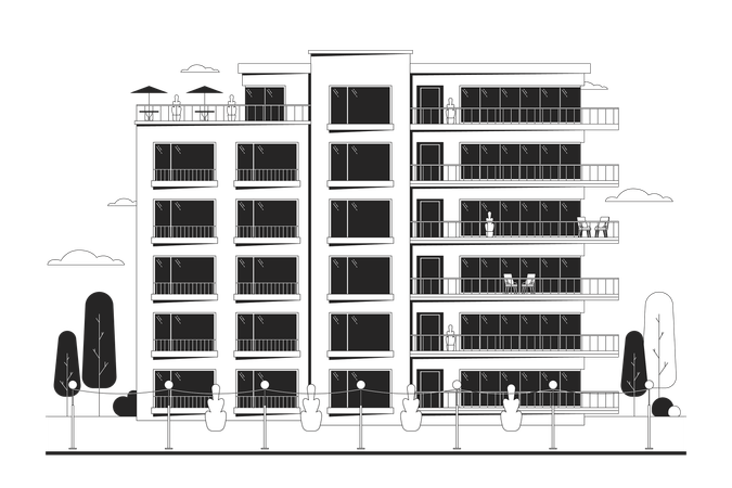 Flats condominium with balconies  Illustration