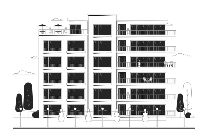 Flats condominium with balconies  Illustration