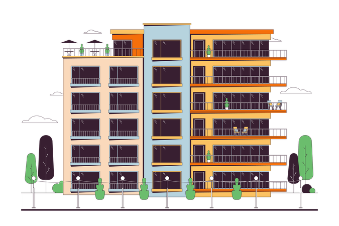 Flats condominium with balconies  Illustration