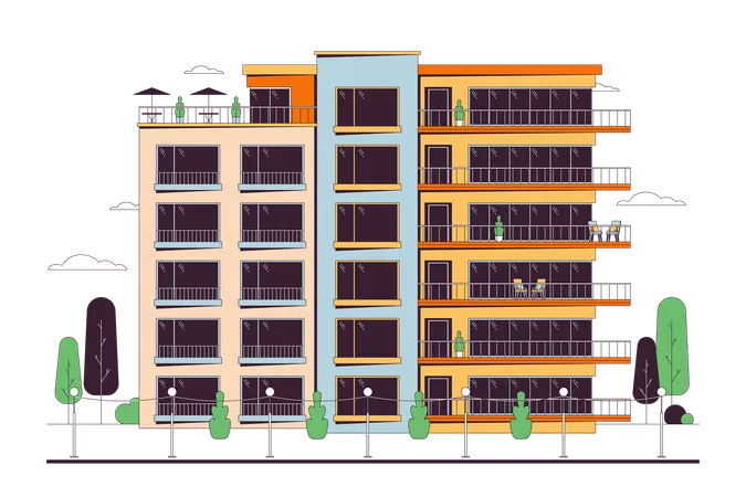 Flats condominium with balconies  Illustration