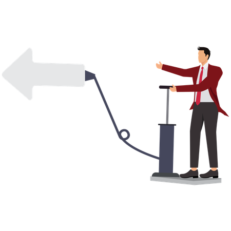 Hombre inflando flecha de crecimiento  Ilustración