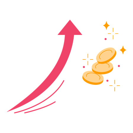 Flèche croissante avec des pièces de monnaie  Illustration