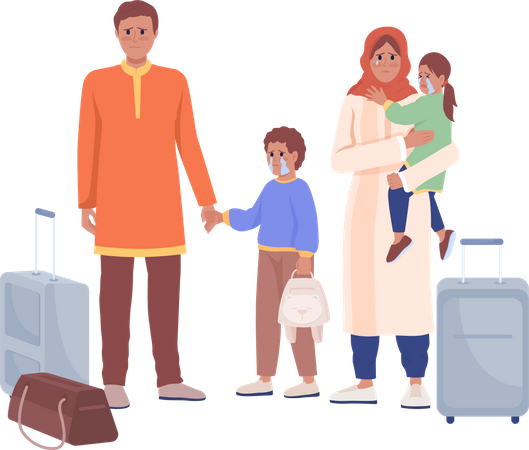 Fleeing family waiting for evacuation train Illustration