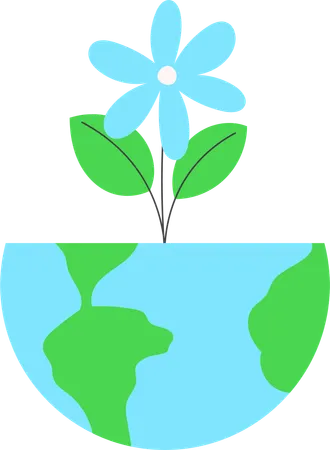 Fleur sauvage poussant sur un globe terrestre comme symbole de la nature  Illustration