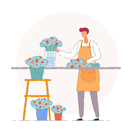 Fleuriste dans un magasin de fleurs  Illustration