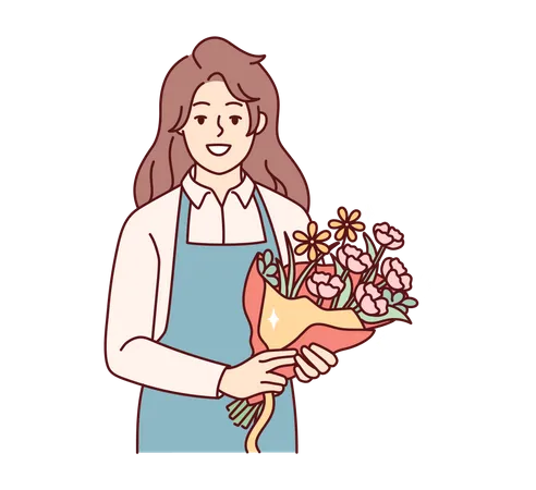 Fleuriste féminine tenant un bouquet de fleurs  Illustration