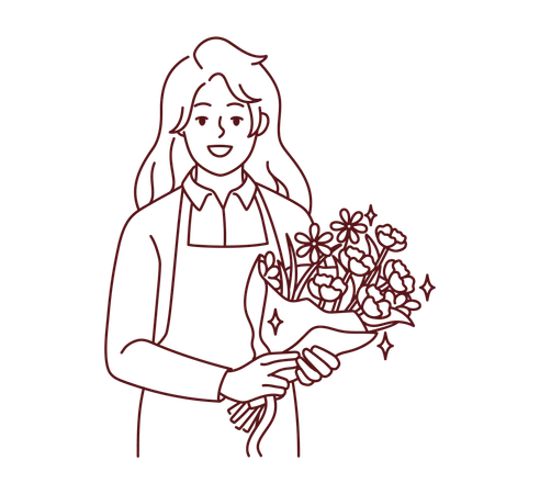 Fleuriste féminine tenant un bouquet de fleurs  Illustration