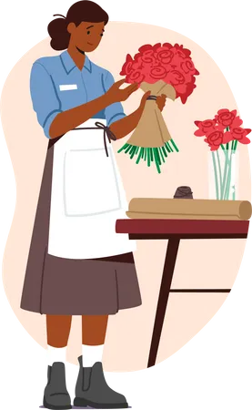 Fleuriste travaillant au magasin de fleurs  Illustration